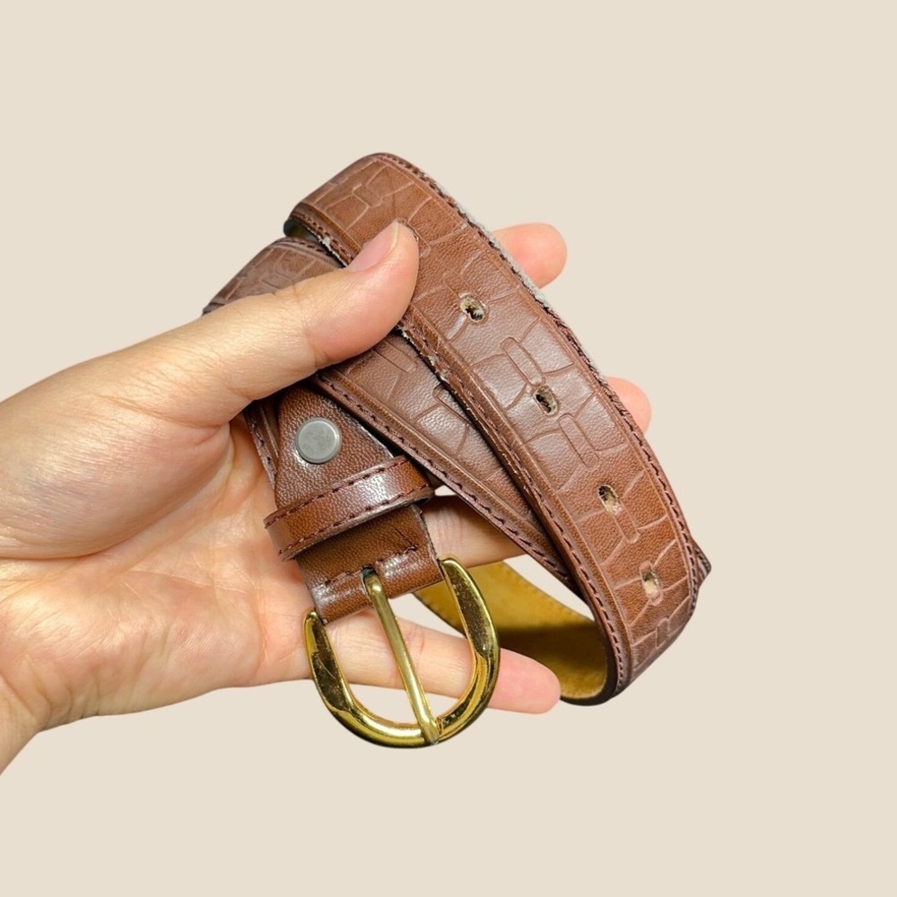 Vintage brown belt leather embossed brass buckle med whimsygoth classic western
